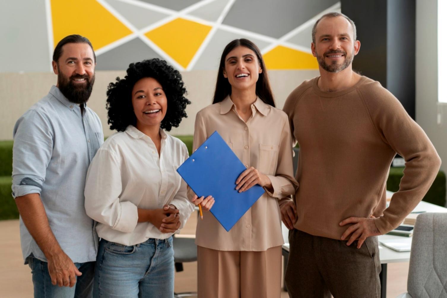 Profesionales trabajando en análisis financiero colaborativo